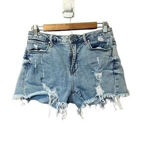 Articles of Society Womens Denim Shorts Distressed Frayed Hem Casual